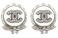 Chanel Crystal CC Pearl Earrings Silver (AB6931)