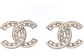 Chanel Crystal Timeless CC Earrings Light Gold