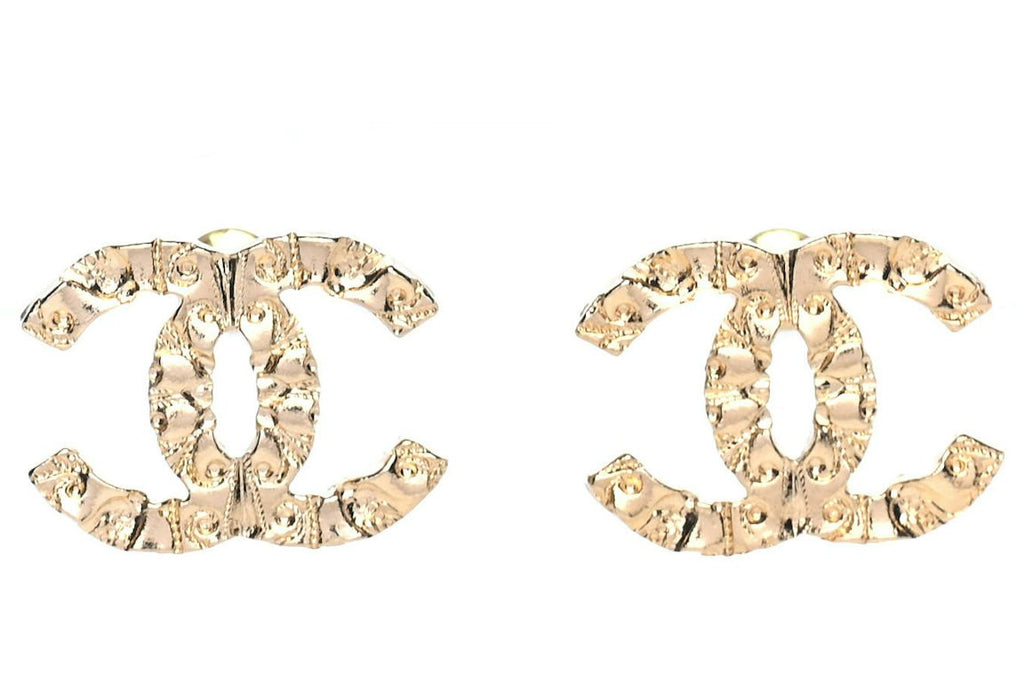 Chanel Metal Textured CC Earrings Gold