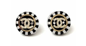 Chanel Round CC Logo Earrings Gold/Black/White (ABA113)