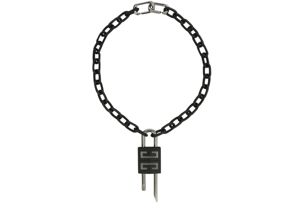 Givenchy Crystal Embellished 4G Padlock Necklace Black