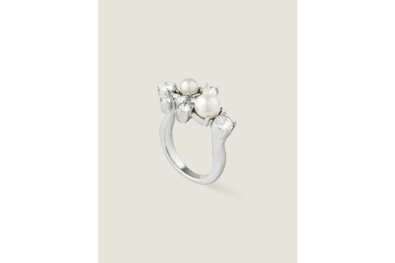 Givenchy Crystal Pearl Mixed Silvery Ring Brass