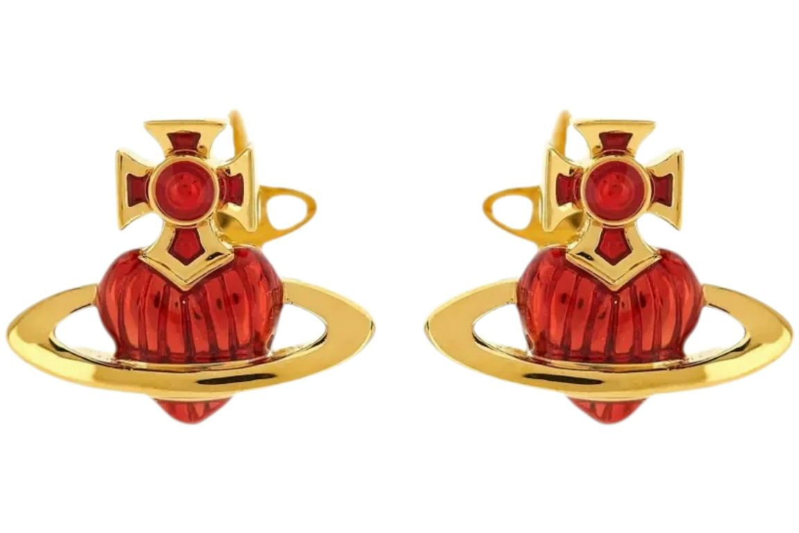 Vivienne Westwood Women's Fabianna Bas Relief Earrings Gold/Red Enamel